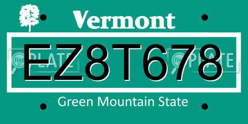 EZ8T678 Vermont License Plate