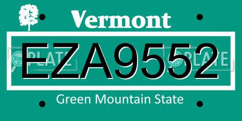 EZA9552 Vermont License Plate