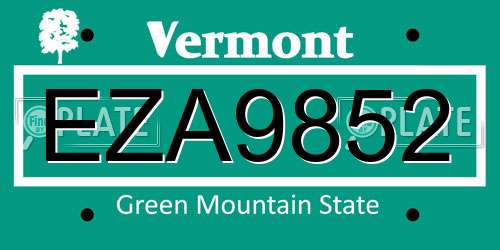 EZA9852 Vermont License Plate