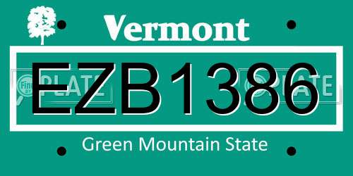 EZB1386 Vermont License Plate