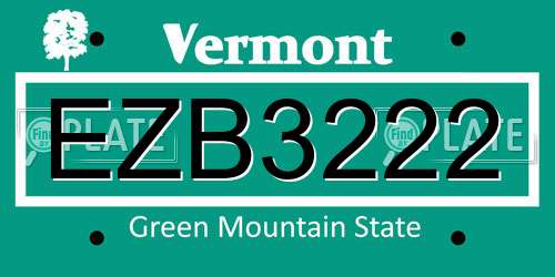 EZB3222 Vermont License Plate