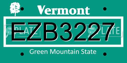 EZB3227 Vermont License Plate