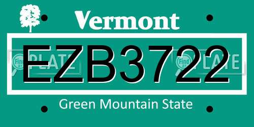 EZB3722 Vermont License Plate
