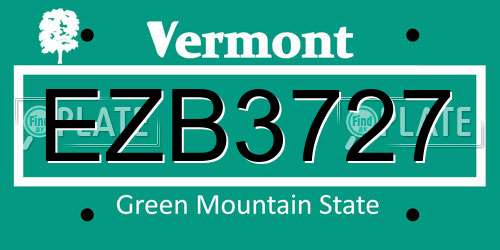 EZB3727 Vermont License Plate