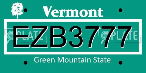 EZB3777 Vermont License Plate