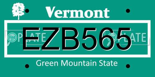 EZB565 Vermont License Plate