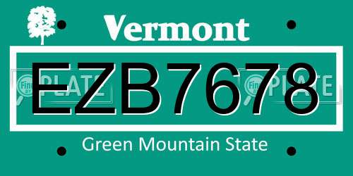 EZB7678 Vermont License Plate