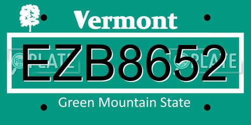 EZB8652 Vermont License Plate