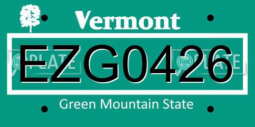 EZG0426 Vermont License Plate