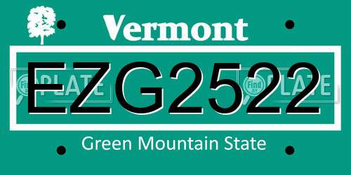 EZG2522 Vermont License Plate