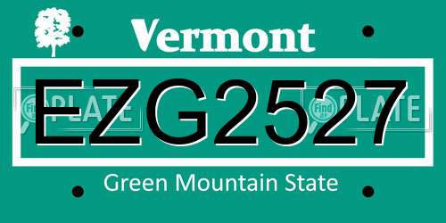 EZG2527 Vermont License Plate