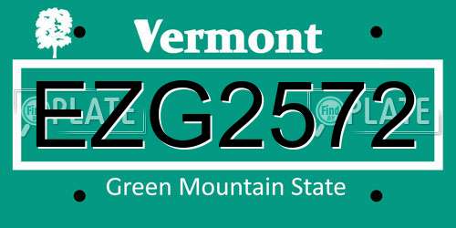 EZG2572 Vermont License Plate