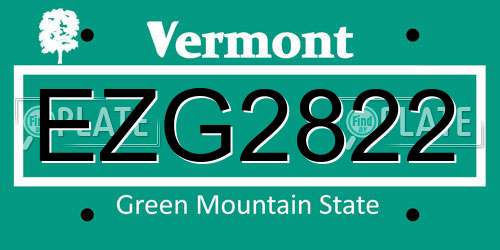 EZG2822 Vermont License Plate