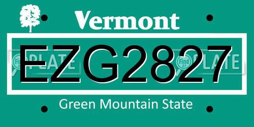 EZG2827 Vermont License Plate