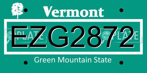 EZG2872 Vermont License Plate