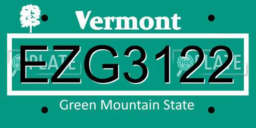 EZG3122 Vermont License Plate