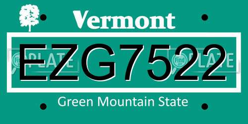 EZG7522 Vermont License Plate
