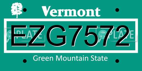 EZG7572 Vermont License Plate