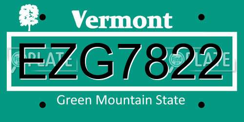 EZG7822 Vermont License Plate
