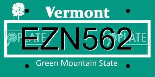 EZN562 Vermont License Plate