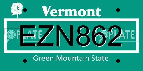 EZN862 Vermont License Plate