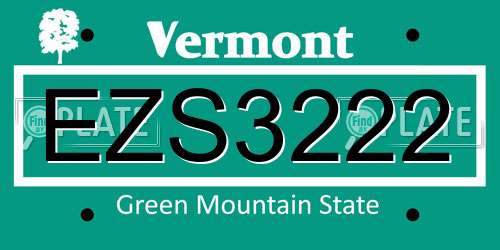 EZS3222 Vermont License Plate