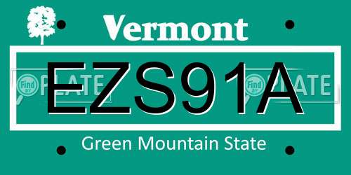 EZS91A Vermont License Plate