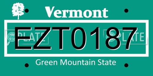 EZT0187 Vermont License Plate