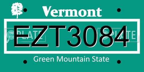 EZT3084 Vermont License Plate