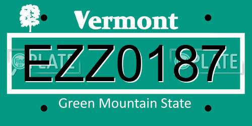 EZZ0187 Vermont License Plate