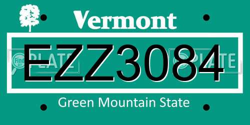 EZZ3084 Vermont License Plate