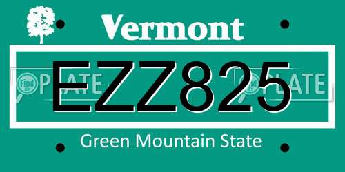 EZZ825 Vermont License Plate