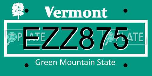 EZZ875 Vermont License Plate