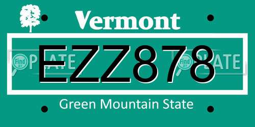 EZZ878 Vermont License Plate