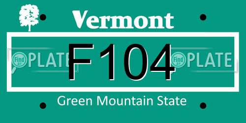 F104 Vermont License Plate
