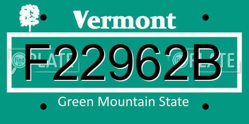 F22962B Vermont License Plate