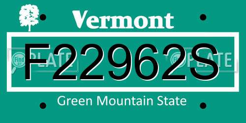 F22962S Vermont License Plate