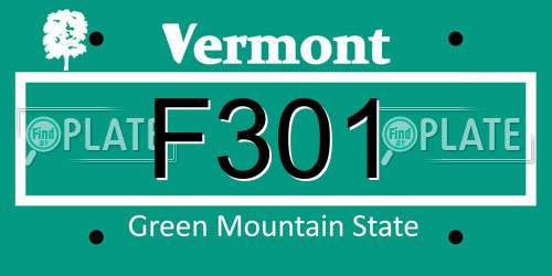 F301 Vermont License Plate