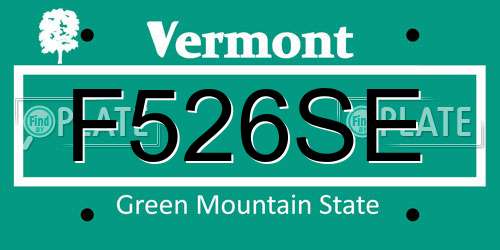 F526SE Vermont License Plate