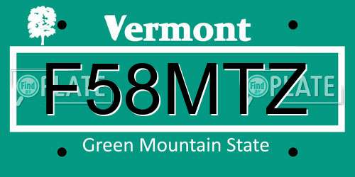 F58MTZ Vermont License Plate