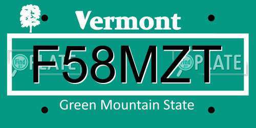 F58MZT Vermont License Plate