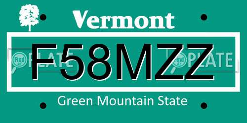 F58MZZ Vermont License Plate