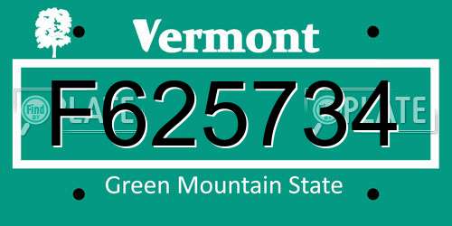 F625734 Vermont License Plate
