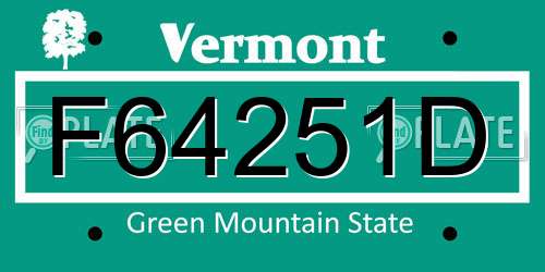F64251D Vermont License Plate