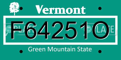 F64251O Vermont License Plate