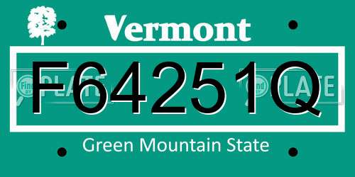 F64251Q Vermont License Plate