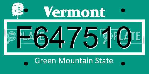 F647510 Vermont License Plate