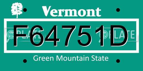 F64751D Vermont License Plate