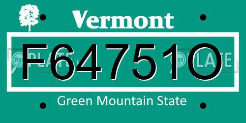 F64751O Vermont License Plate