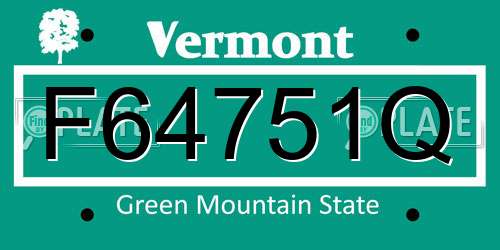 F64751Q Vermont License Plate